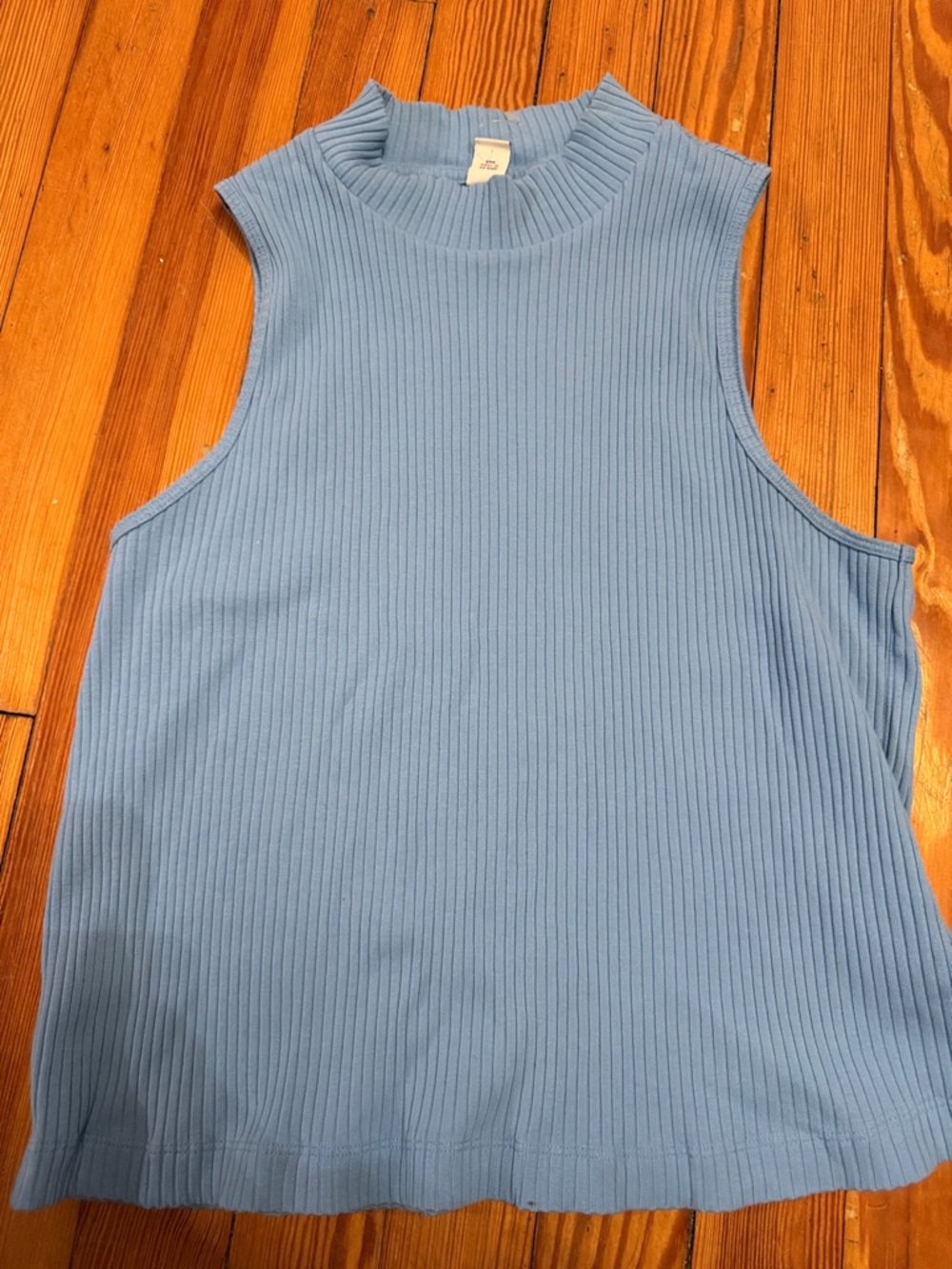 Ribbed Mock Neck Sleeveless Top - Light Blue